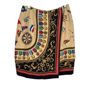 Talbots Womens Silk Faux Wrap Skirt Size 10 Nautical Military Flags Career Mini